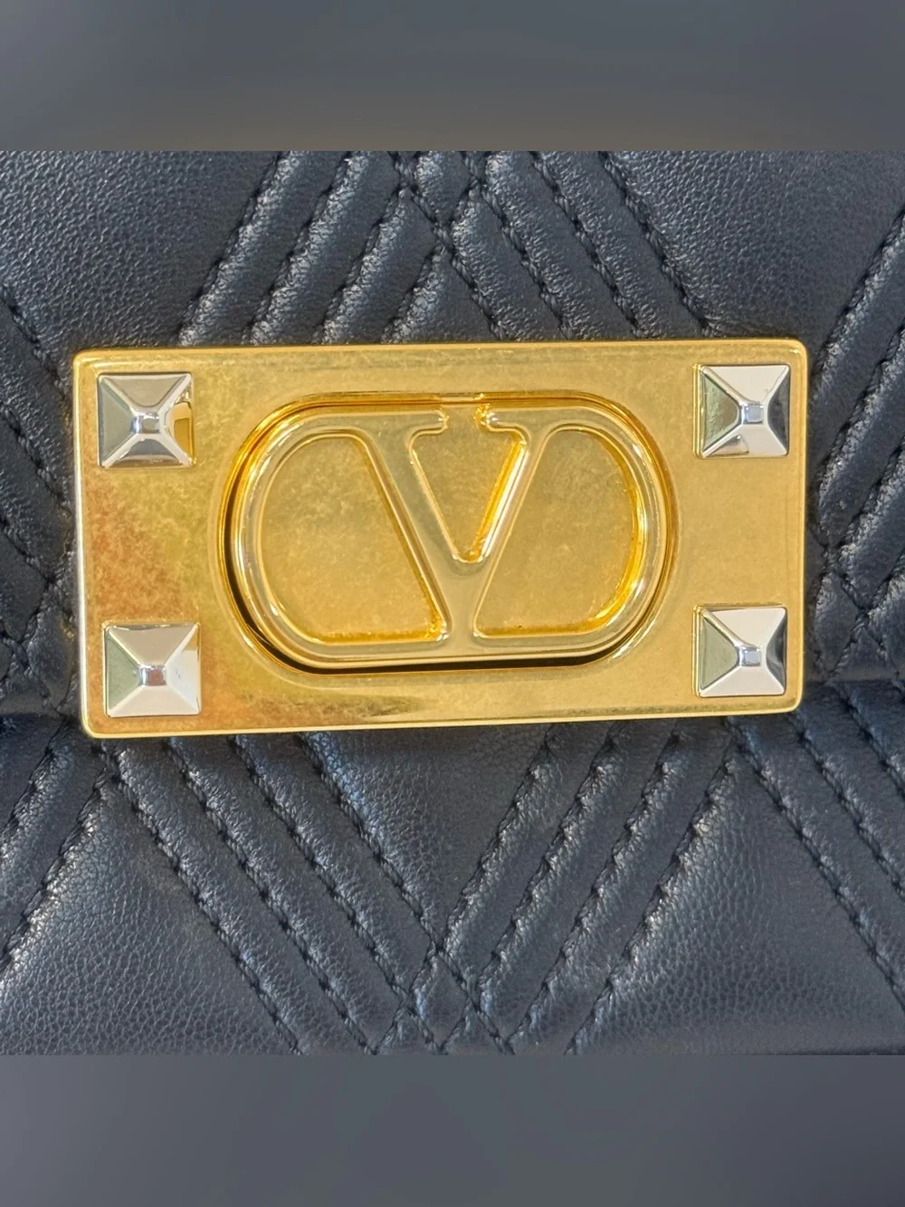 Valentino Garavani Black Quilted Leather Shoulder Bag with Gold Hardware